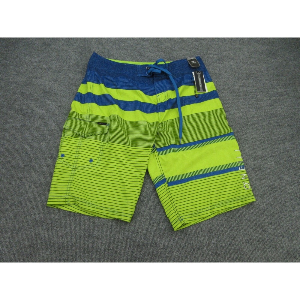 O'Neill Mens Board Shorts Regular NWT Lime Green Blue Striped Cargo Pocket 30